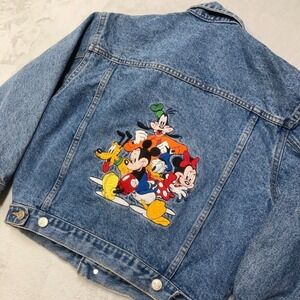 VTG Disney Store Kids M Crop Denim Jacket Mickey Mouse &‎ Friends Embroidered